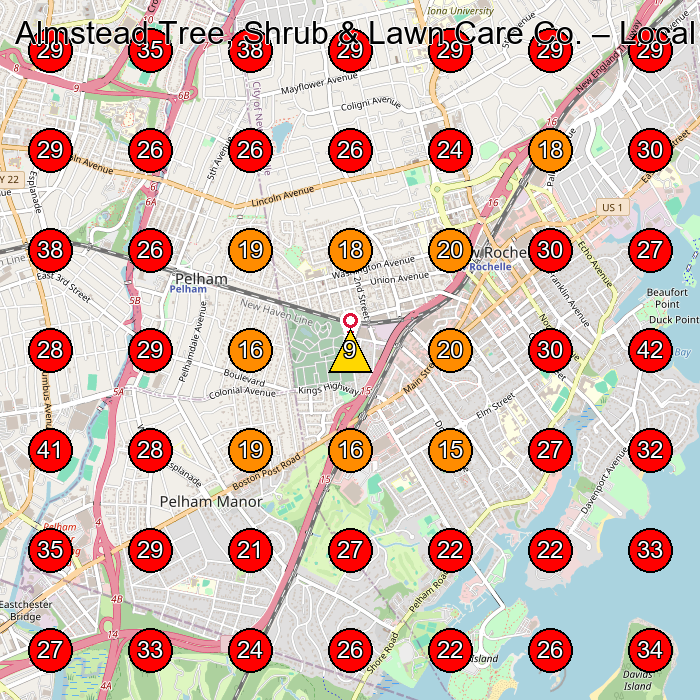 Almstead Tree, Shrub & Lawn Care Co. GeoGrid visibility map for Arborist Service in New Rochelle
